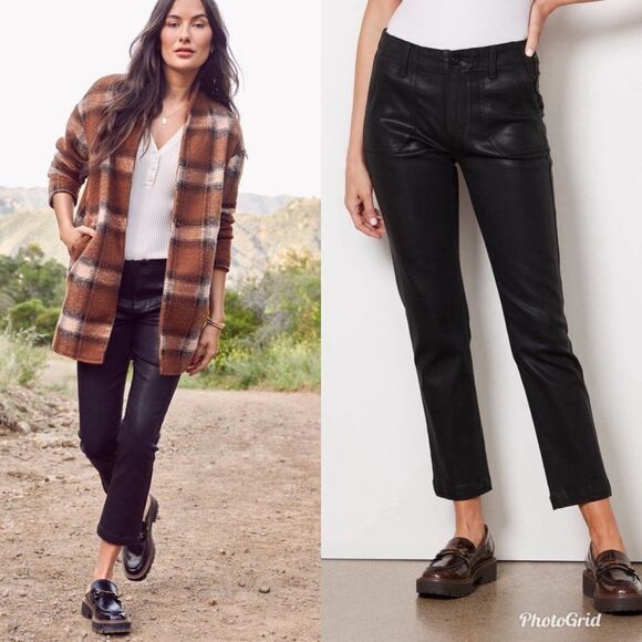 Revolve PAIGE Mayslie Straight Ankle in Black Fog Luxe Coating - Picture 3 of 13